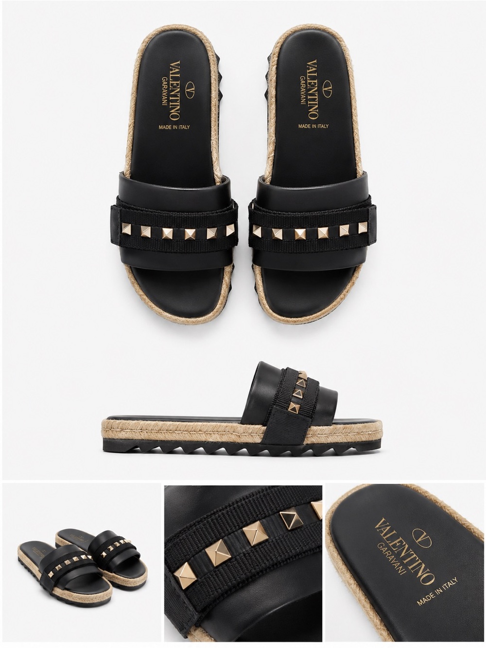 Gorgeous Valentino Black Slide Sandals with Gold Rockstuds Sz:37